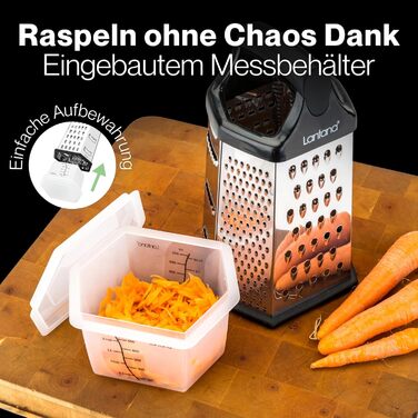 Тертка Lantana 6-стороння з контейнером - ручна тертка/хоботель/подрібнювач. 6 незамінних функцій для кухні: грубе, середнє, дрібне та мікро-терття/стругання/подрібнення.