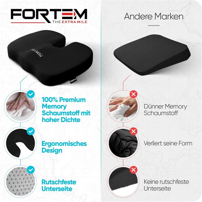 Крісло-подушка FORTEM з Memory Foam: для офісу, геймінгу, авто. Зручне, з антиковзким покриттям, чорний велюр, великий розмір
