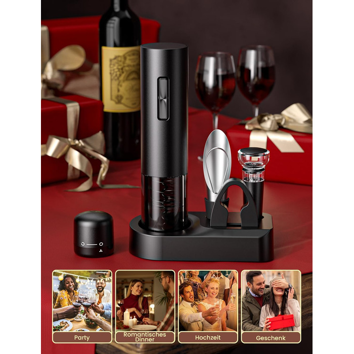 Електричний відкривачка для вина GHB 6-в-1 з USB-зарядкою, різець фольги, виливає вино та вакуумний затвор - ідеальний подарунок для поціновувачів вина (8-в-1)