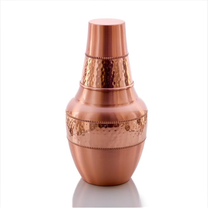 Copper Nightstand Carafe with Cup, 1.4 L, Capacity for Ayurvedic Health Benefits, Water Jug for Home, Gift, Sports, and Yoga