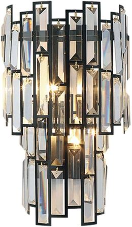 Настінний кришталевий світильник KCO Lighting, 2 лампи, чорний метал, сталь, для вітальні, ванної та коридору