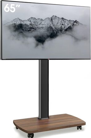 AOKCOS Rolling TV Stand with Wood Shelf - Adjustable Height & Swivel - VESA 400x400 - Holds 32-65 Inch TVs up to 40kg