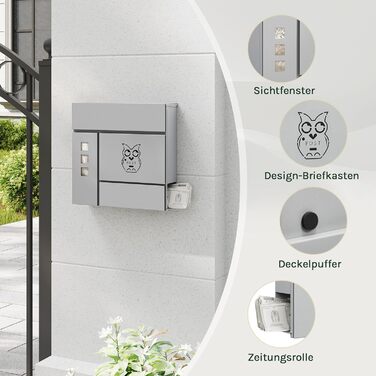 Поштовий ящик WOLTU XXL з газетницею, оглядовим вікном, замком (2 ключі), захистом від реклами, антрацит (сірий+чорний) 10,5x37x37 см