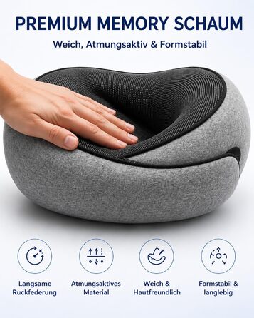 Ергономічна подушка для подорожей під шию з ефектом пам'яті (Memory Foam), темно-сіра