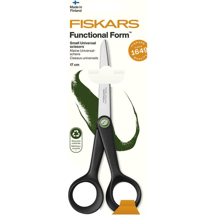 Універсальні ножиці Fiskars ReNew 16,7 см, чорні, з переробленої нержавіючої сталі та пластику, ергономічна ручка, модель 1074543
