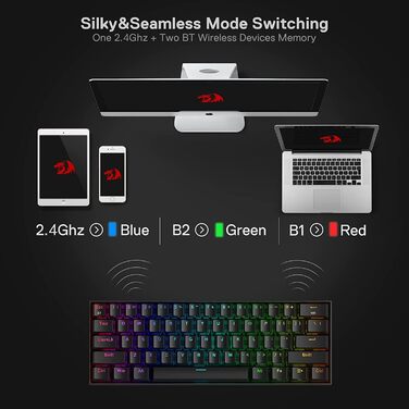 Redragon K530 Pro Draconic - Механічна ігрова клавіатура 60% з RGB-підсвічуванням та brown Tactile перемикачами (61 клавіша, Hot-Swap, для Windows/Mac/Android)
