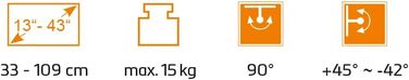 Кронштейн настінний для телевізора в кемпер/причіп HC2-3L, поворотний, регульований, VESA, 13-43 дюйми