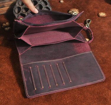 Le'aokuu Men's Genuine Leather Wallet Organizer Double Checkbook Bifold Wallet Pattern Business Money Clip 3377