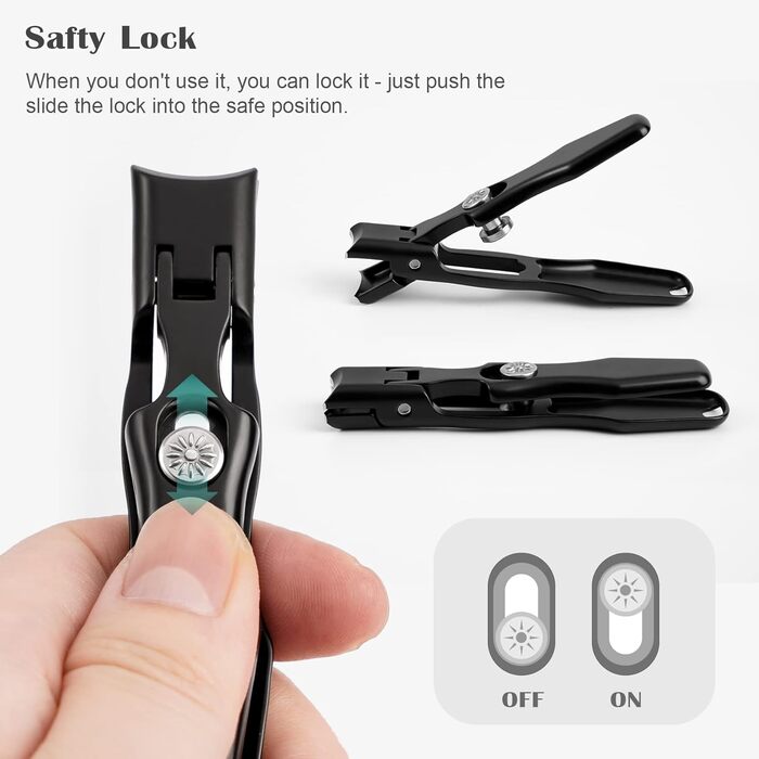 Кусачки для нігтів з лотком для обрізків, великі 8.6 см, для товстих нігтів, нержавіюча сталь, з пилкою для нігтів (чорні)