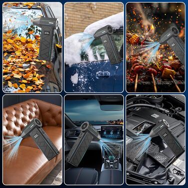 Електричний пилосос-фен, 10000mAh, LCD, міні-фен з ліхтариком для відпочинку на природі, 180000RPM, 4 швидкості, чорний