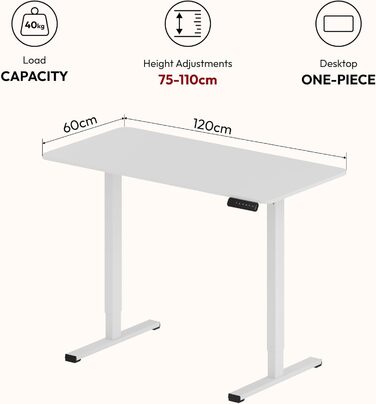 Електричний регульований стіл Sanodesk 120x60 см, білий - з пам'яттю налаштувань та інтелектуальною панеллю