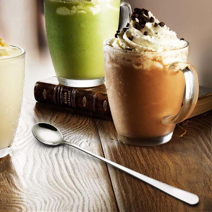 Набір ложок для лате AOOSY, 8 шт., 22.7 см, нержавіюча сталь, з довгими ручками, для кави, коктейлів, десертів та морозива