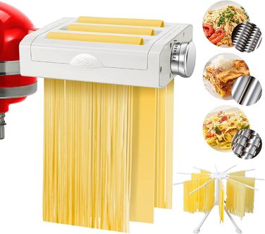 Набір насадок для пасти 3 в 1 для KitchenAid Artisan: ролик для тіста, різак для спагеті, різак для фетучині, сушарка для макаронів (без міксера, лише аксесуари)