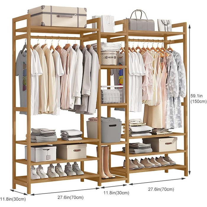 Підставка для одягу, вільна, багатофункціональна, для спальні, стабільна, містка, для підвішування одягу, легка збірка, з вішалкою 170 x 30 x 150 см
