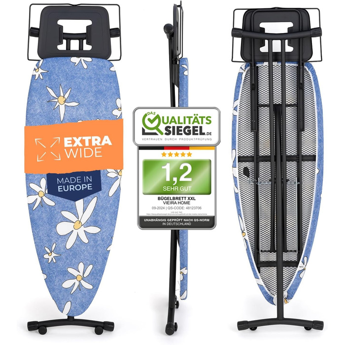 Ironing Board for Steam Ironing Station - Large XXL Black Ironing Table Ironing Boards - 130x47 cm - Made in E.U