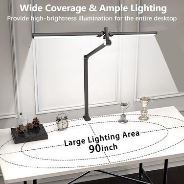 LED лампа для столу Hapfish з кріпленням, 24W, двокамерна, для монітора, широке та яскраве освітлення, 5 режимів кольору та 5 рівнів регулювання яскравості, денне світло, дитяча, з багатоосьовим кріпленням