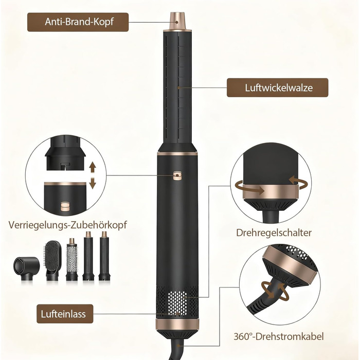 Фен-щітка 5 в 1 для волосся, Airstyler, стайлер для укладання, випрямляч, локони, об'єм, рожевий, Eurostecker