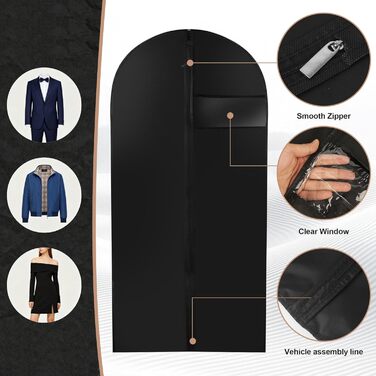 4 містка сумка для одягу, водовідштовхувальний чохол для захисту одягу, мішки для одягу на блискавці, підходить для зберігання костюмів, пальто, джинсів, пилонепроникний мішок для одягу, довгий 120 x 60 см