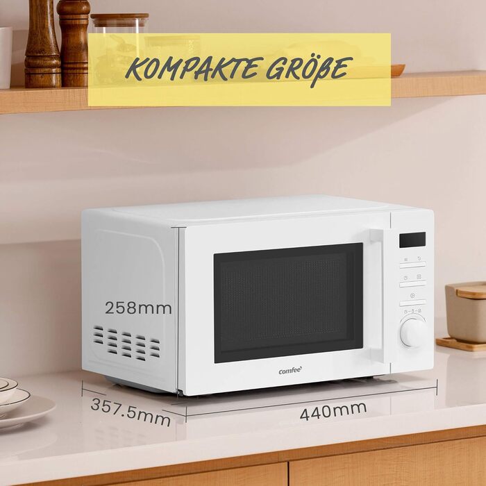 Мікрохвильова піч Comfee CMSN 20di біла: 20л, 700W, LED-дисплей, 8 меню, таймер, внутрішнє освітлення