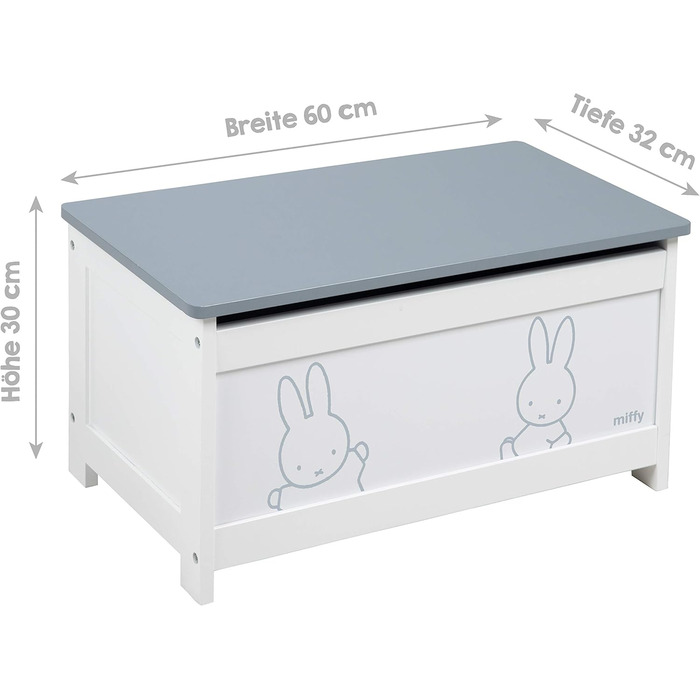 Дитяча іграшкова скриня зі зручною кришкою roba Miffy з дерева, біла лавка-скриня для зберігання іграшок у дитячу кімнату для хлопчиків і дівчаток