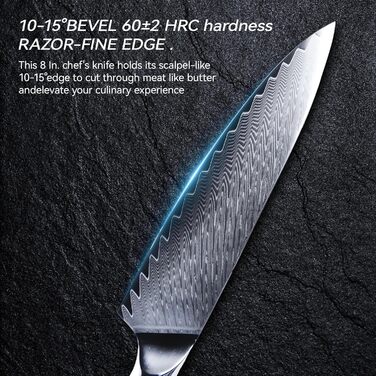 Японський професійний кухонний ніж Hoforife 20 см з дамаської сталі VG10 з ергономічною ручкою з дерева в подарунковій коробці