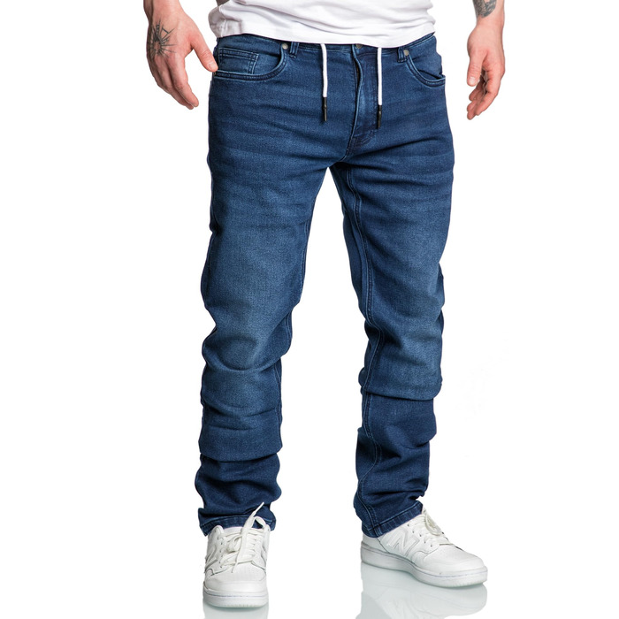 Чоловічі спортивні штани Amaci&Sons з еластичного деніму, темно-сині 7031 (36W), джоггери на зав'язках