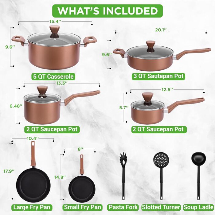 NutriChef 13-Piece Cookware Set | Non-Stick Pot and Pan Set for Induction | Pots Set for Gas, Electric & Ceramic Cooktops | PFOA-Free | Aluminum Pan Set with Ergonomic Brown Handles