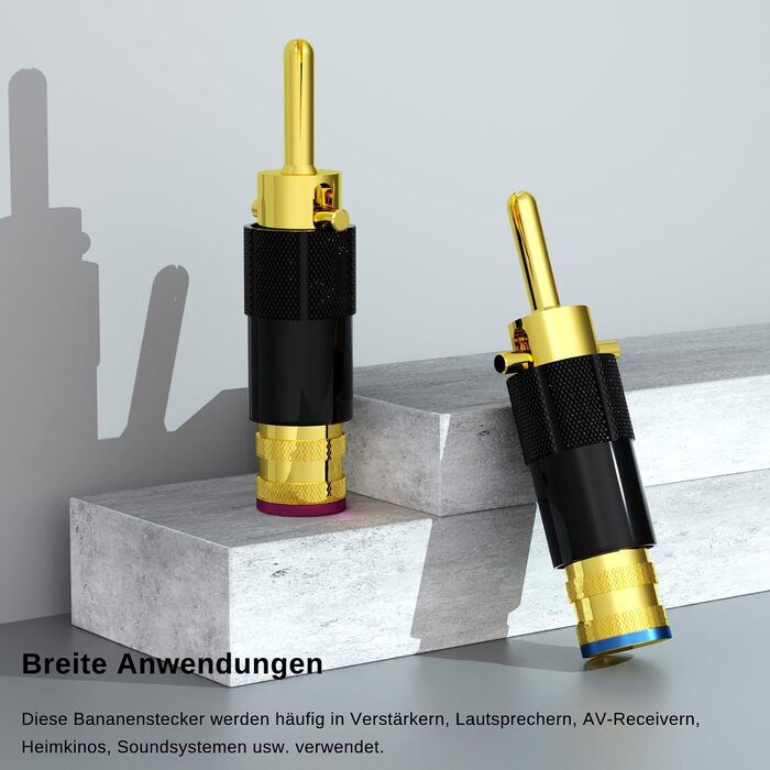Комплект позолочених бананових роз'ємів Monosaudio (8 шт.) для акустичних кабелів, домашнього кінотеатру та AV-ресиверів, модель BA1410