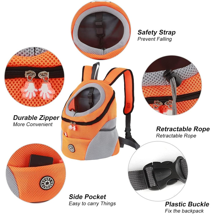 Шлейка для собак та цуценят, переноска-рюкзак, дихаюча, для прогулянок та походів (L, помаранчевий)