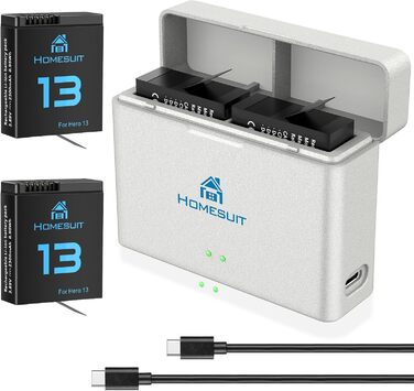 Зарядний комплект для GoPro Hero 13 Black: 2 акумулятори 2300mAh та швидке зарядне пристрій USB Type-C PD3.0 (2 шт.)