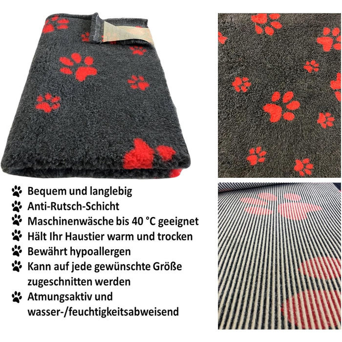 Килимок для собак Elropet Vetbed з преміум-матеріалу, 22 мм, для маленьких та великих собак, розмір L (160x100 см), темно-сірий + червоний слід
