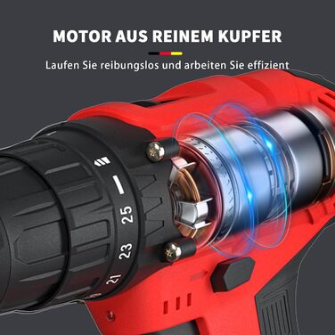 Акумуляторний шурупокрут-дрель 21V з набором аксесуарів (1500mAh, 45Nm, 25+1 ступенів) для дому та саду