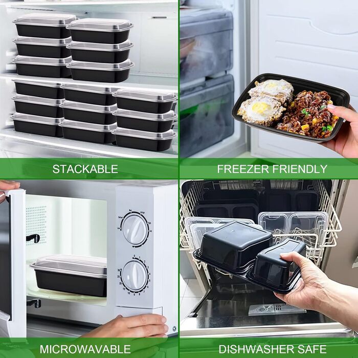 Набір контейнерів для їжі Meal Prep, 20 шт., 32 oz (2 відділення) - BPA Free, для мікрохвильової печі, морозильника та посудомийної машини