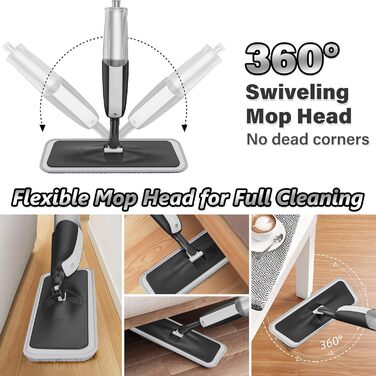 Швабра з розпилювачем MANGOTIME: мокрою шваброю для миття підлоги з баком та 4 накладками. Підходить для більшості типів підлоги. Чорний колір.