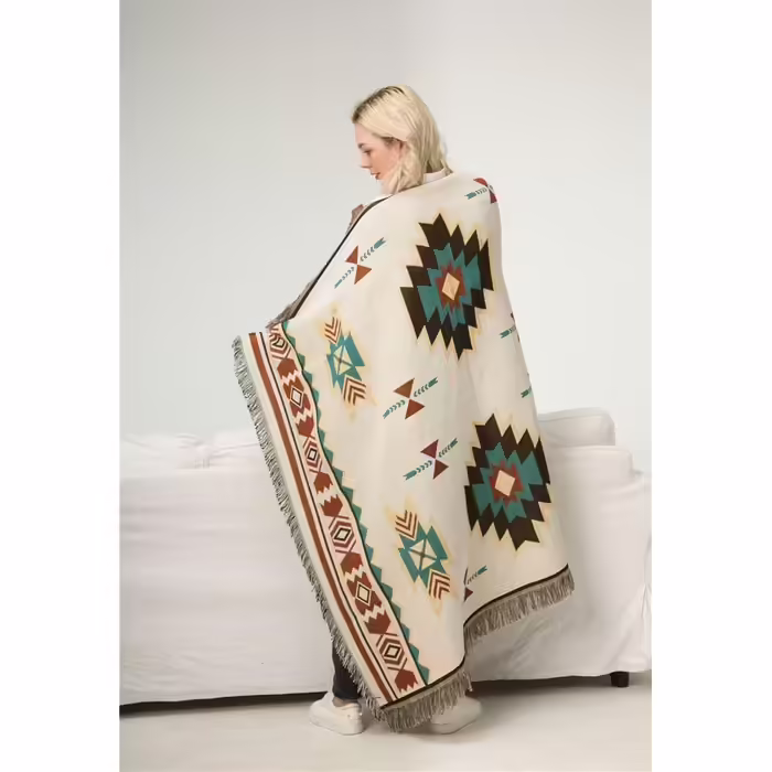 Zibaobeter Aztec Navajo Throw Blanket Bohemian Tribal Ethnic Geometric Pattern Blanket With Tassels Suitable For Sofa/Bed/Outdoor (130x180cm/51.2x70.8in)
