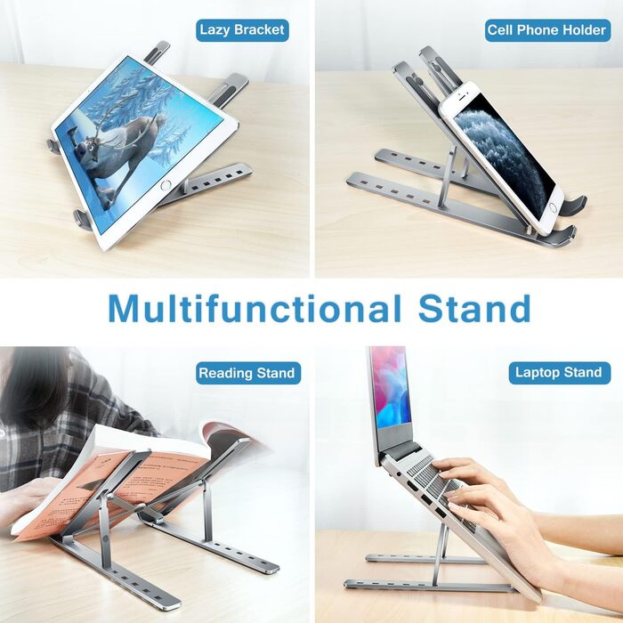 Підставка для ноутбука Ivoler, регульована по висоті (6 рівнів), алюмінієва, складна, портативна, з вентиляцією, сумісна з 10-15.6” ноутбуками та планшетами, колір: блакитний (сірий)