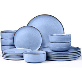 Набір посуду Joyfair на 6 осіб, 18 предметів: тарілки для їжі, десертні тарілки, миски для каші, з реактивною глазур'ю, для мікрохвильової печі та посудомийної машини (Ozean Blau)