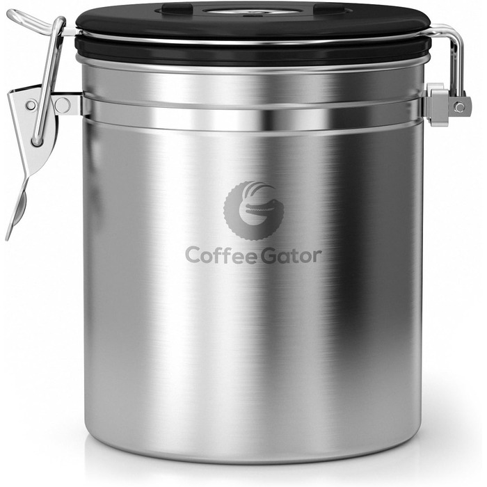 Набір кавових контейнерів Coffee Gator з нержавіючої сталі (2 шт.) - для кави в зернах та меленої, з датою, CO2-вентилем та мірною ложкою