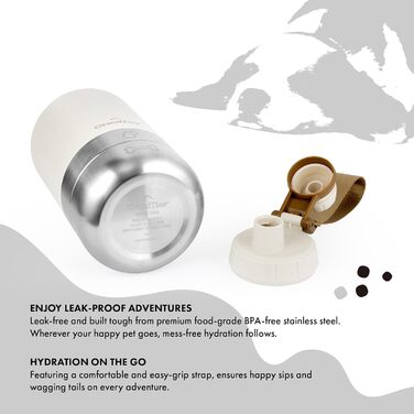 Ізольована портативна пляшка для води для собак GrandTies з двома знімними мисками, вилка-поїльник, водонепроникний контейнер для корму, аксесуари для собак для прогулянок, походів, кемпінгу (950 мл, пудрово-зелений) Ivory White Medium 32oz/950mL