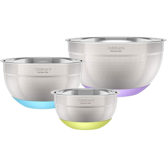 Набір мисок для змішування Cuisinart CTG-00-SMBS з нержавіючої сталі з антиковзаючим дном, 3 шт. (3л, 3л, 5л), багатоколірні