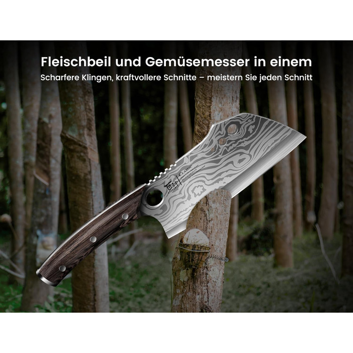 Ніж кухарський SYOKAMI Fleischermesser Damast, 19.5 см, з дерев'яною ручкою та піхвами, для кухні та дому