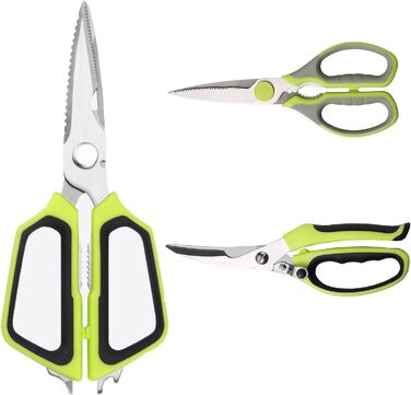The multifunctional scissors, poultry shears, and seafood shears. This three-piece set meets most kitchen needs, premium heavy-duty scissors.