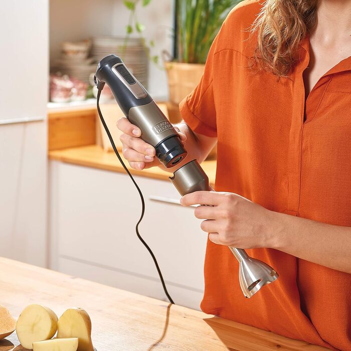 Занурювальний блендер BLACK+DECKER BXHBA1000E, 1000 Вт, 20 швидкостей, 4 насадки