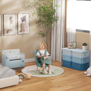HOMCOM Kids' Storage Chest with Drawers, Toy Organizer, Toy Box, Three Tiers for Children's Room, 3-6 Years, Kids' Furniture, 37 x 37 x 56.5 cm (75L x 37W x 56.5H cm, Blue)