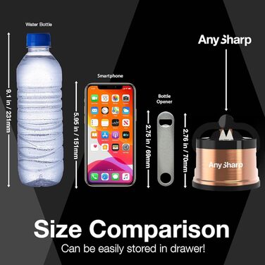 AnySharp Pro металевий точильник для ножів з фіксацією PowerGrip, універсальний для всіх кухонних ножів (зубчасті, з гартованої сталі), найкраща якість, мідний метал