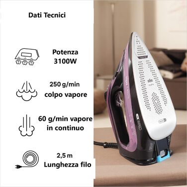 Праска з парою Braun TexStyle 9 SI9661VI з технологією FreeGlide 3D, вертикальна праска, функція Anti-Tropf, резервуар 330 мл, 260 г/хв, 3200 Вт, фіолетовий колір