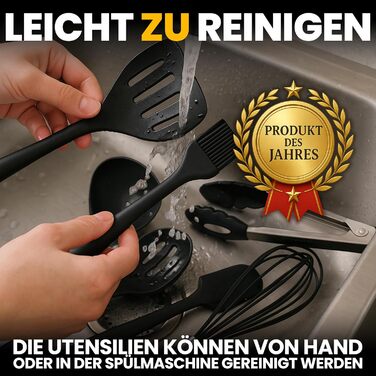 Набір кухонних аксесуарів Retoo з силікону, 10 шт. - кухонне приладдя, посуд, стійкий до високих температур, без BPA, з антипригарним покриттям, ергономічні ручки, придатний для миття в посудомийній машині, з коробкою для зберігання, чорний