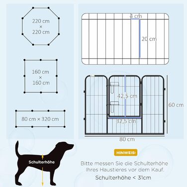 Клітка-манеж для цуценят PawHut 80x60 см з 8 панелей, дверцятами та фіксацією для землі