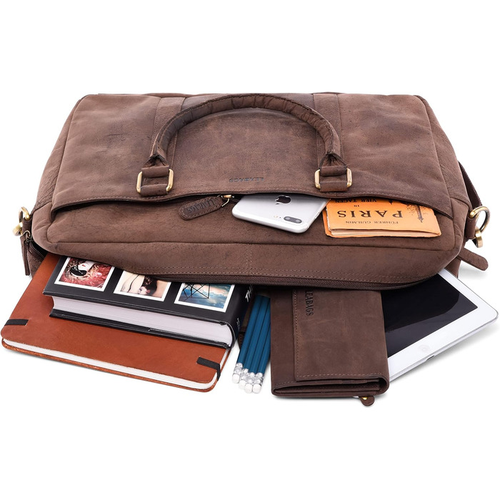 Сумка для ноутбука Leabags Leder Aktentasche (16 дюймів) з натуральної шкіри. Офісна сумка-месенджер через плече для чоловіків та жінок, темно-коричнева