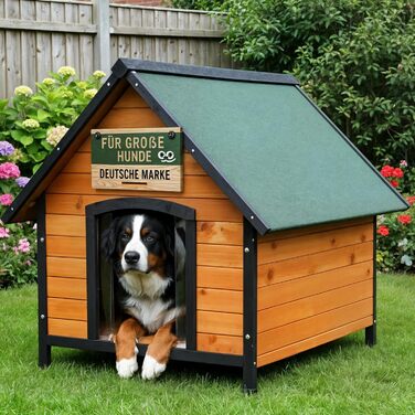 Будка для собак Zooprinz Luna Premium - з водостійкої деревини, відкривається дах та ламельна двері, для вулиці, натуральний колір, 2 розміри - XL